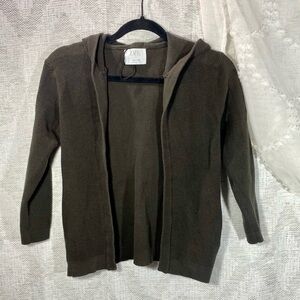 Zara brown waffle knit thermal open front hooded cardigan size 9